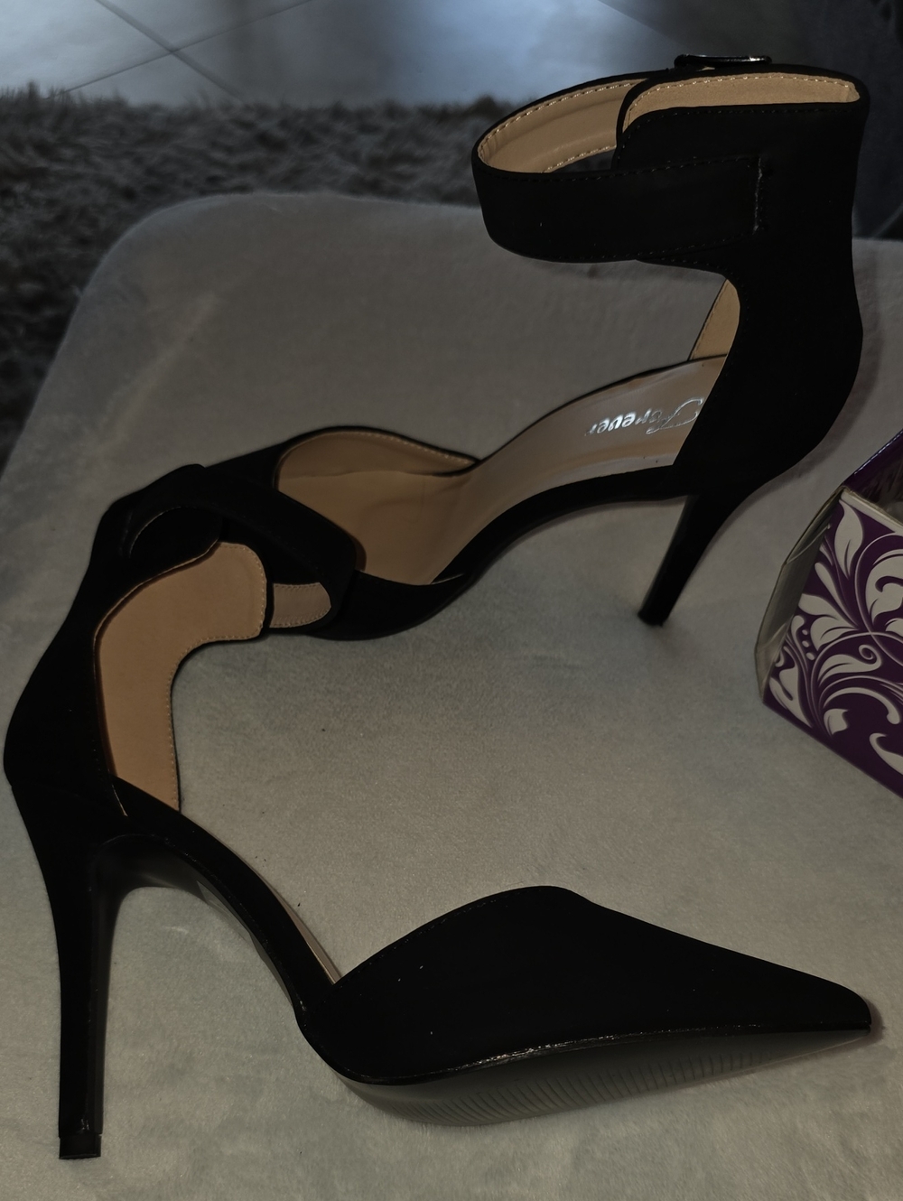 Forever Black Pointed-Toe Ankle-Strap Stiletto Heels